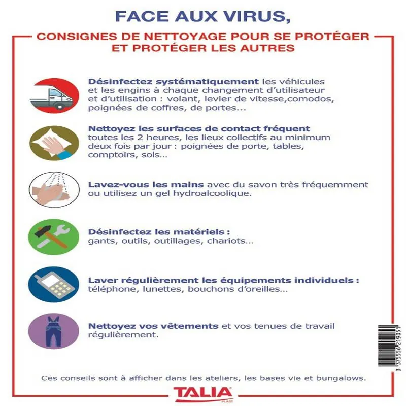 LES CONSIGNES DE NETTOYAGE NOR Taliaplast 621905