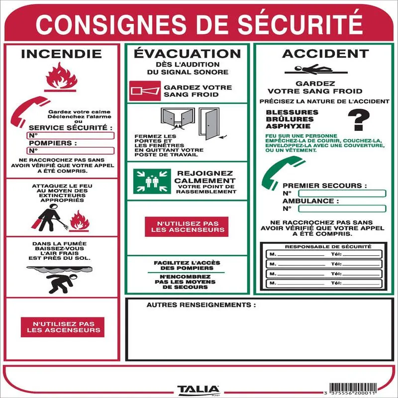 CONSIGNES DE SECURITE 300X450 Taliaplast 620001