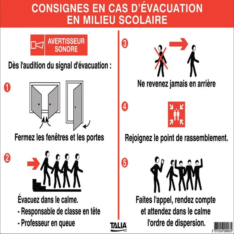 CONSIGNES D'EVACUATION EN MILI Taliaplast 620003