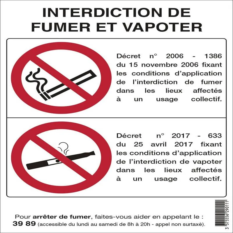 Panneau INTERDICTION DE FUMER/VAPOTER Taliaplast 729012