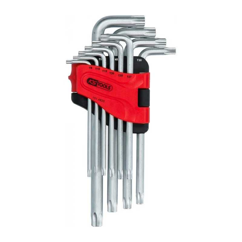 Jeu de 10 clés mâles TORX percé longues . TB8 à TB50 KSTOOLS 151.4820