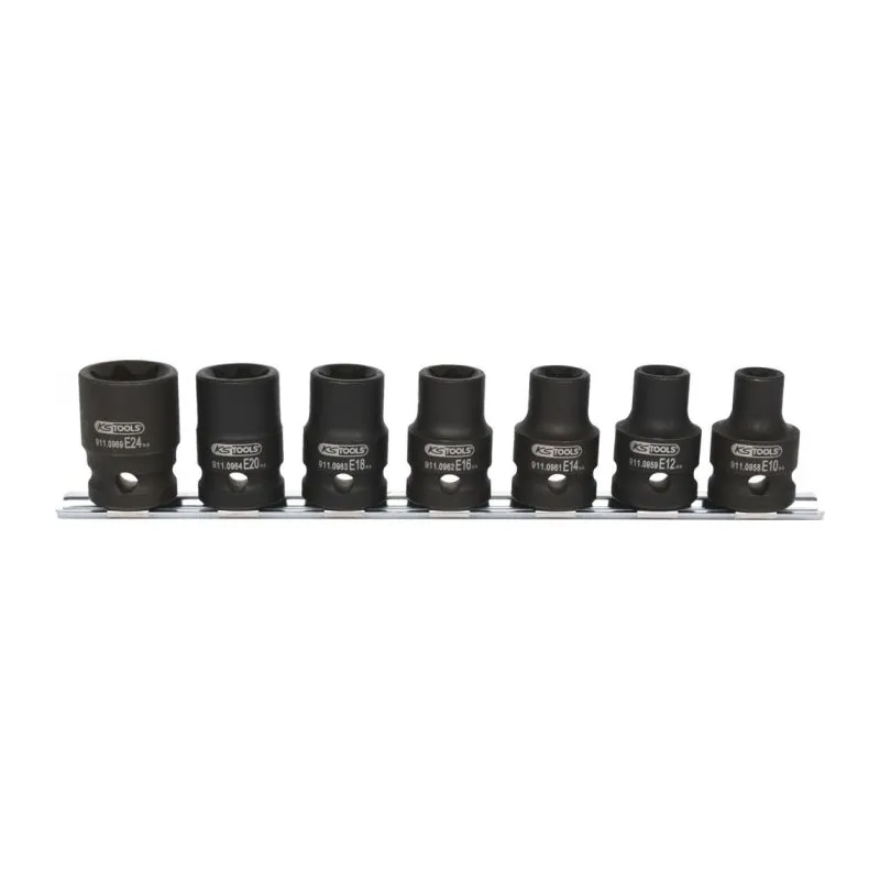 Jeu de douilles à chocs courte TORX® 1/2’’ . 7 pièces . E10-E24 KSTOOLS 515.1106 | 515.1106 Jeu de douilles à chocs courte TORX® 1/2’’ . 7 pièces . E10-E24 KSTOOLS 515.1106 | 515.1106