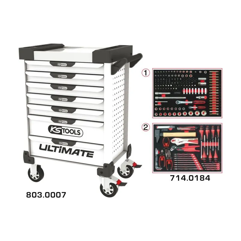 Servante ULTIMATE blanche 7 tiroirs équipée de 184 outils KSTOOLS 803.7184 | 803.7184 Servante ULTIMATE blanche 7 tiroirs équipée de 184 outils KSTOOLS 803.7184 | 803.7184
