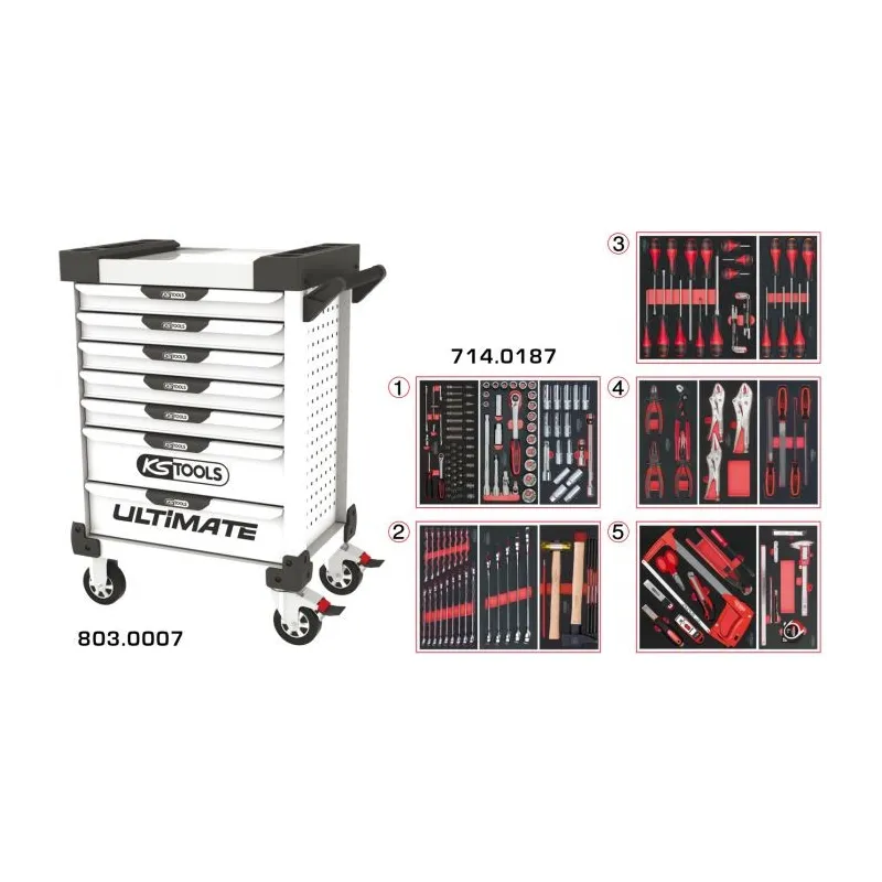 Servante ULTIMATE blanche 7 tiroirs équipée de 187 outils KSTOOLS 803.7186 | 803.7186 Servante ULTIMATE blanche 7 tiroirs équipée de 187 outils KSTOOLS 803.7186 | 803.7186