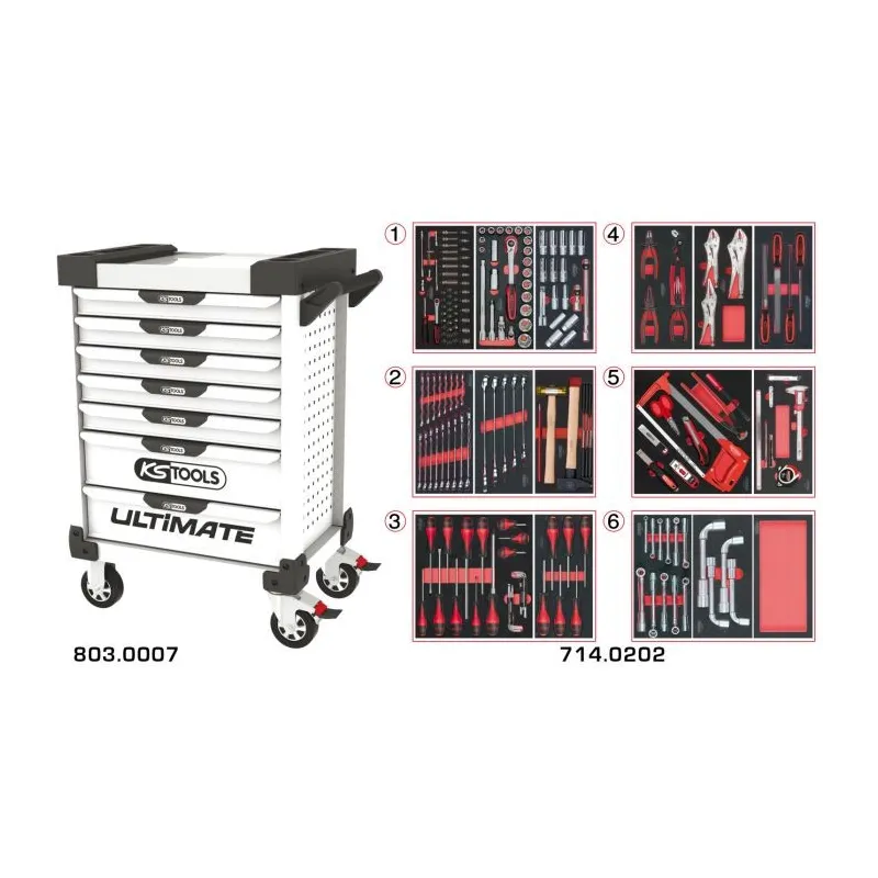 Servante ULTIMATE blanche 7 tiroirs équipée de 202 outils KSTOOLS 803.7202 | 803.7202 Servante ULTIMATE blanche 7 tiroirs équipée de 202 outils KSTOOLS 803.7202 | 803.7202
