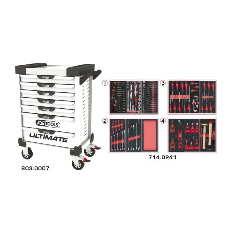 Servante ULTIMATE blanche 7 tiroirs équipée de 241 outils KSTOOLS 803.7241 | 803.7241