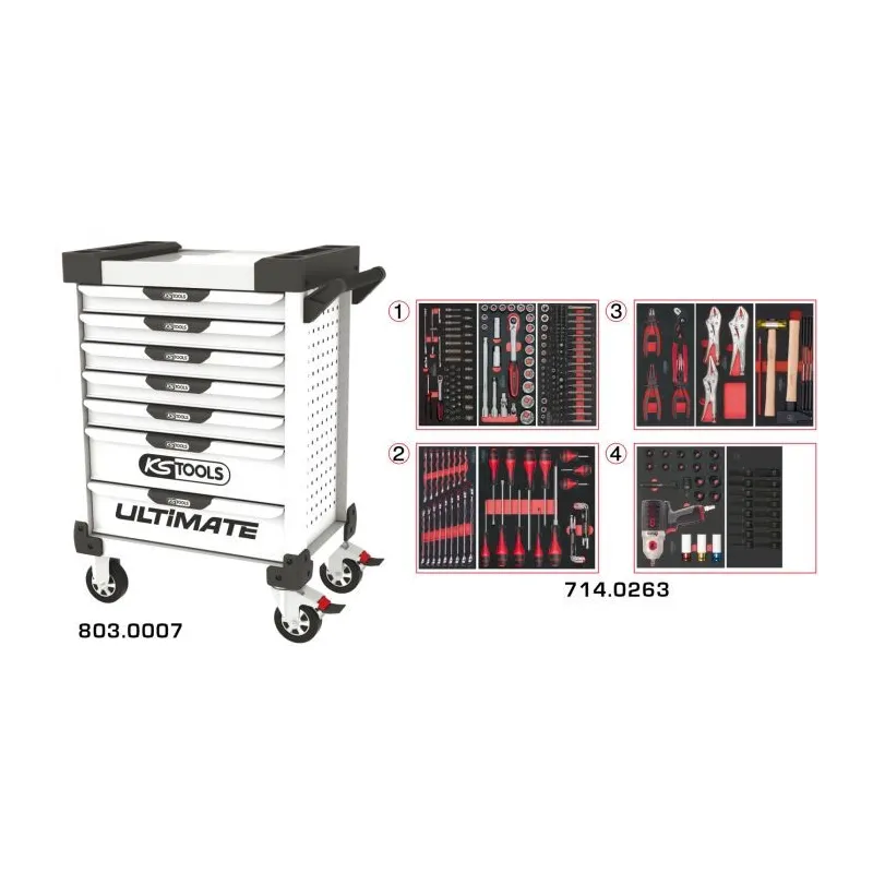 Servante ULTIMATE blanche 7 tiroirs équipée de 263 outils KSTOOLS 803.7263 | 803.7263 Servante ULTIMATE blanche 7 tiroirs équipée de 263 outils KSTOOLS 803.7263 | 803.7263