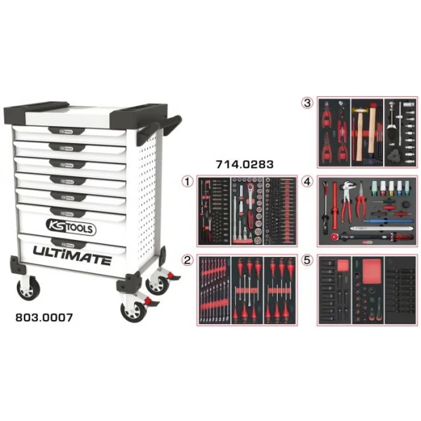 Servante ULTIMATE blanche 7 tiroirs équipée de 283 outils KSTOOLS 803.7283 | 803.7283 Servante ULTIMATE blanche 7 tiroirs équipée de 283 outils KSTOOLS 803.7283 | 803.7283