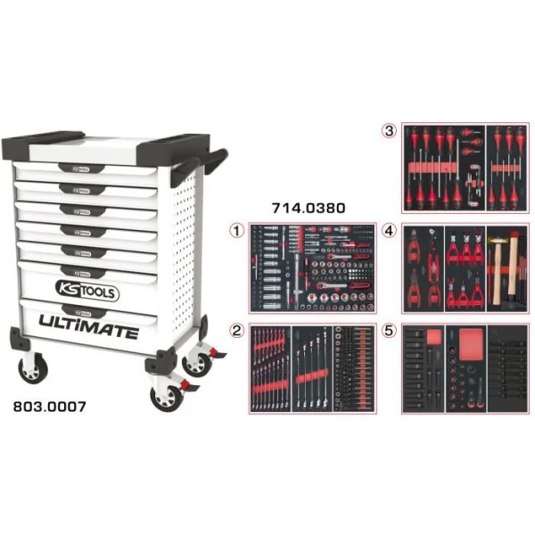 Servante ULTIMATE blanche 7 tiroirs équipée de 384 outils KSTOOLS 803.7380 | 803.7380 Servante ULTIMATE blanche 7 tiroirs équipée de 384 outils KSTOOLS 803.7380 | 803.7380