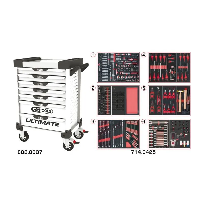 Servante ULTIMATE blanche 7 tiroirs équipée de 429 outils KSTOOLS 803.7425 | 803.7425 Servante ULTIMATE blanche 7 tiroirs équipée de 429 outils KSTOOLS 803.7425 | 803.7425