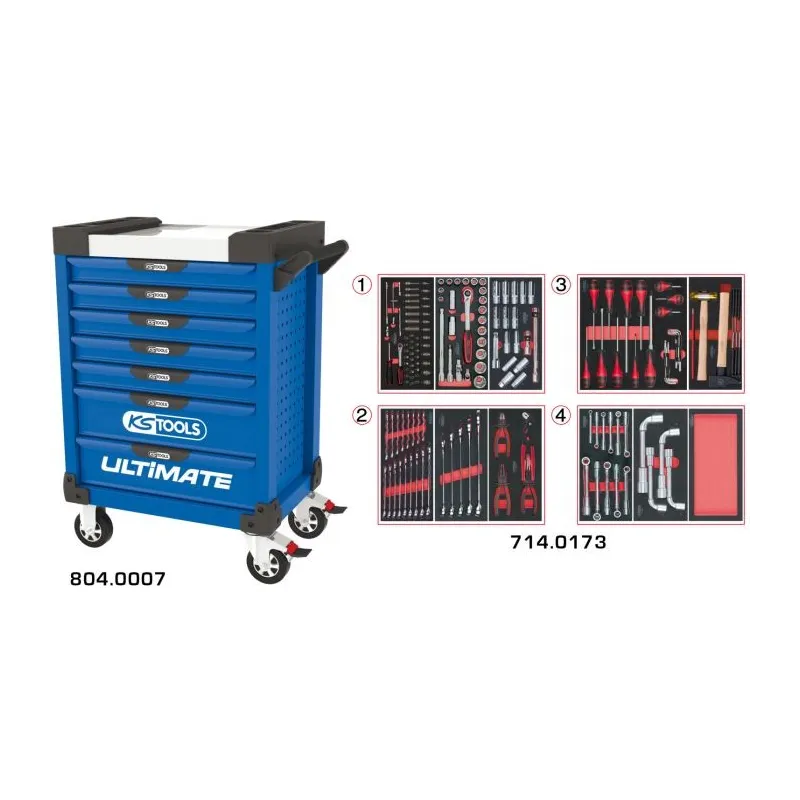 Servante ULTIMATE bleue 7 tiroirs équipée de 173 outils KSTOOLS 804.7173 | 804.7173 Servante ULTIMATE bleue 7 tiroirs équipée de 173 outils KSTOOLS 804.7173 | 804.7173