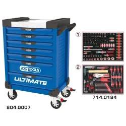 Servante ULTIMATE bleue 7 tiroirs équipée de 184 outils KSTOOLS 804.7184 | 804.7184
