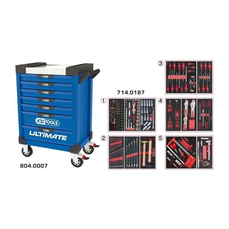 Servante ULTIMATE bleue 7 tiroirs équipée de 187 outils KSTOOLS 804.7186 | 804.7186 Servante ULTIMATE bleue 7 tiroirs équipée de 187 outils KSTOOLS 804.7186 | 804.7186