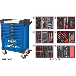 Servante ULTIMATE bleue 7 tiroirs équipée de 202 outils KSTOOLS 804.7202 | 804.7202