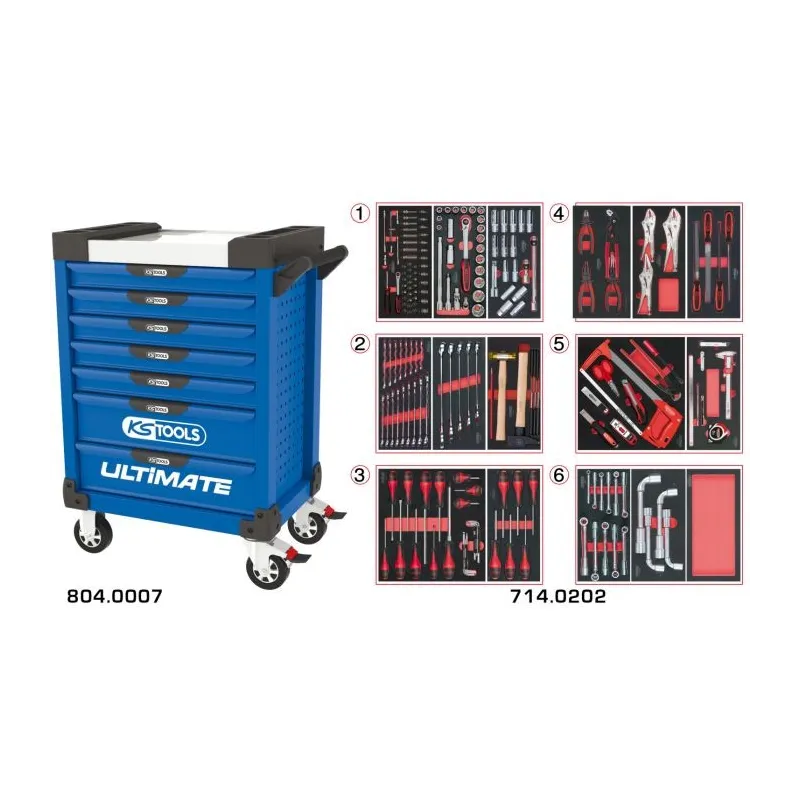 Servante ULTIMATE bleue 7 tiroirs équipée de 202 outils KSTOOLS 804.7202 | 804.7202 Servante ULTIMATE bleue 7 tiroirs équipée de 202 outils KSTOOLS 804.7202 | 804.7202