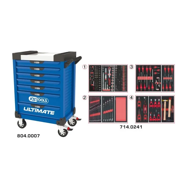 Servante ULTIMATE bleue 7 tiroirs équipée de 241 outils KSTOOLS 804.7241 | 804.7241 Servante ULTIMATE bleue 7 tiroirs équipée de 241 outils KSTOOLS 804.7241 | 804.7241