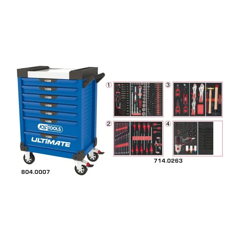 Servante ULTIMATE bleue 7 tiroirs équipée de 263 outils KSTOOLS 804.7263 | 804.7263 Servante ULTIMATE bleue 7 tiroirs équipée de 263 outils KSTOOLS 804.7263 | 804.7263