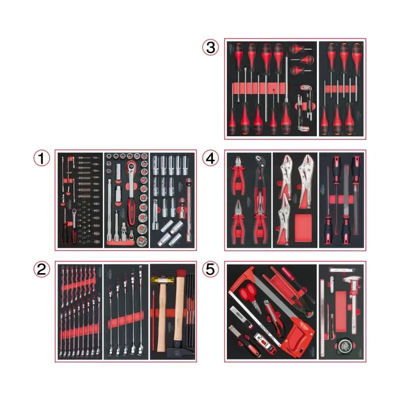 Servante ULTIMATE rouge 5 tiroirs équipée de 187 outils KSTOOLS 809.5186 | 809.5186