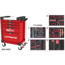 Servante ULTIMATE rouge 5 tiroirs équipée de 384 outils KSTOOLS 809.5380 | 809.5380