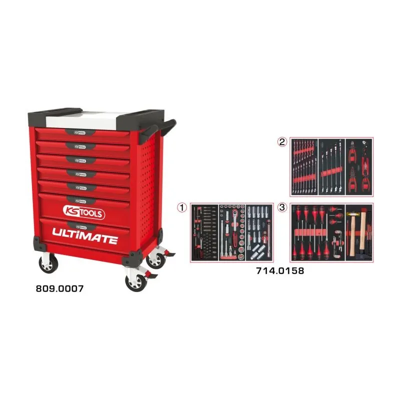 Servante ULTIMATE rouge 7 tiroirs équipée de 158 outils KSTOOLS 809.7158 | 809.7158 Servante ULTIMATE rouge 7 tiroirs équipée de 158 outils KSTOOLS 809.7158 | 809.7158