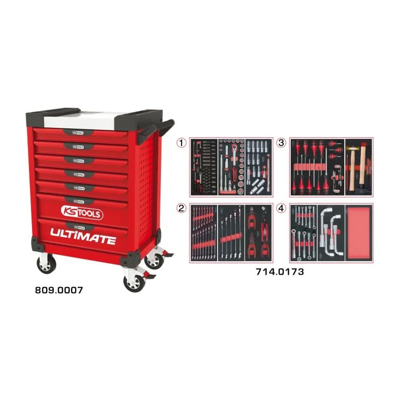 Servante ULTIMATE rouge 7 tiroirs équipée de 173 outils KSTOOLS 809.7173 | 809.7173 Servante ULTIMATE rouge 7 tiroirs équipée de 173 outils KSTOOLS 809.7173 | 809.7173