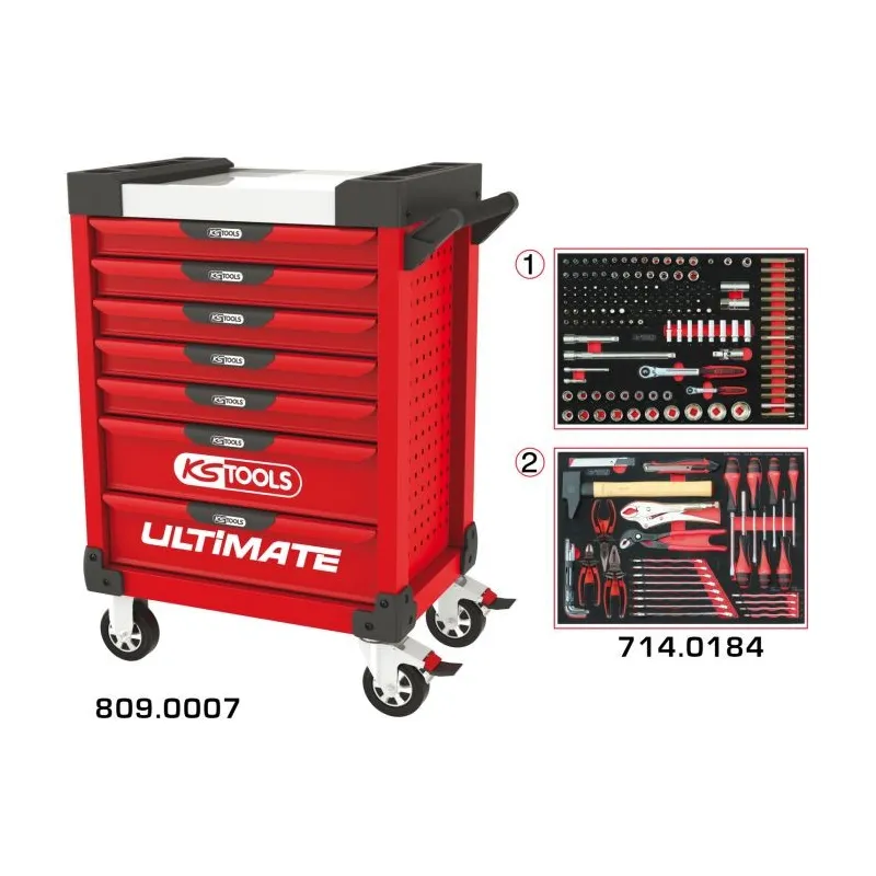 Servante ULTIMATE rouge 7 tiroirs équipée de 184 outils KSTOOLS 809.7184 | 809.7184 Servante ULTIMATE rouge 7 tiroirs équipée de 184 outils KSTOOLS 809.7184 | 809.7184