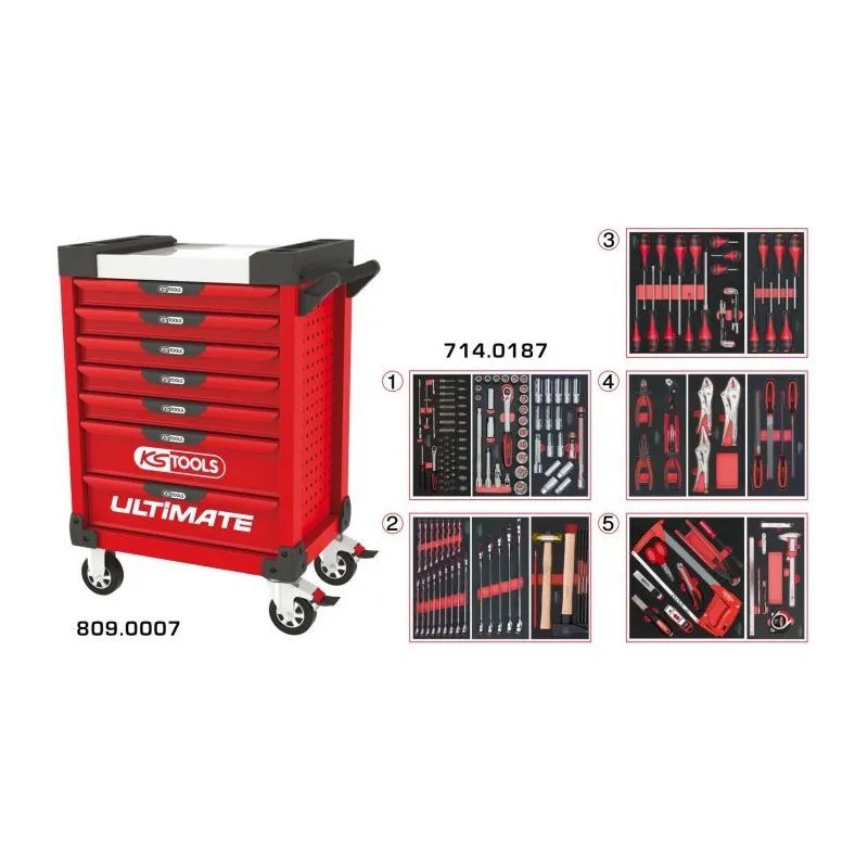 Servante ULTIMATE rouge 7 tiroirs équipée de 187 outils KSTOOLS 809.7186 | 809.7186 Servante ULTIMATE rouge 7 tiroirs équipée de 187 outils KSTOOLS 809.7186 | 809.7186