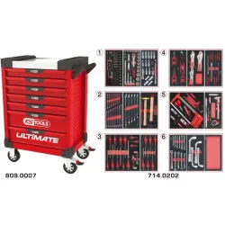 Servante ULTIMATE rouge 7 tiroirs équipée de 202 outils KSTOOLS 809.7202 | 809.7202