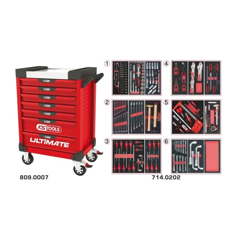 Servante ULTIMATE rouge 7 tiroirs équipée de 202 outils KSTOOLS 809.7202 | 809.7202 Servante ULTIMATE rouge 7 tiroirs équipée de 202 outils KSTOOLS 809.7202 | 809.7202