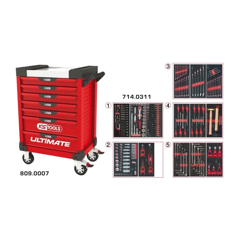 Servante ULTIMATE rouge 7 tiroirs équipée de 311 outils KSTOOLS 809.7311 | 809.7311 Servante ULTIMATE rouge 7 tiroirs équipée de 311 outils KSTOOLS 809.7311 | 809.7311