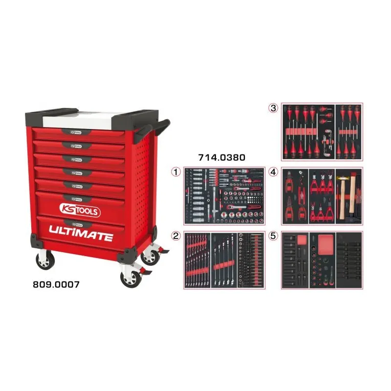 Servante ULTIMATE rouge 7 tiroirs équipée de 384 outils KSTOOLS 809.7380 | 809.7380 Servante ULTIMATE rouge 7 tiroirs équipée de 384 outils KSTOOLS 809.7380 | 809.7380