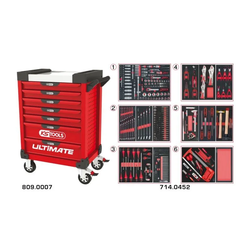 Servante ULTIMATE rouge 7 tiroirs équipée de 455 outils KSTOOLS 809.7452 | 809.7452 Servante ULTIMATE rouge 7 tiroirs équipée de 455 outils KSTOOLS 809.7452 | 809.7452