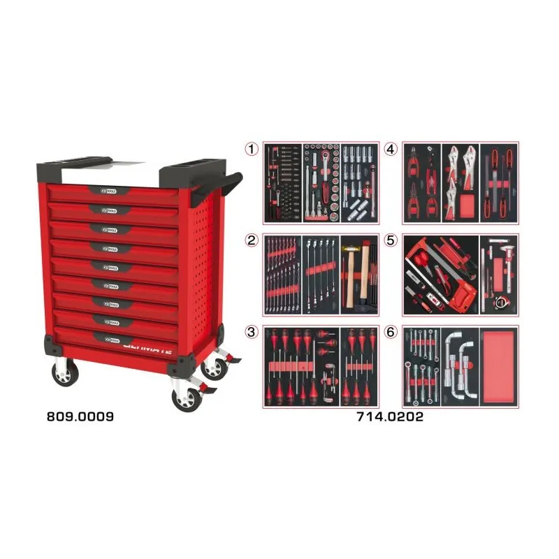 Servante ULTIMATE rouge 9 tiroirs équipée de 202 outils KSTOOLS 809.9202 | 809.9202
