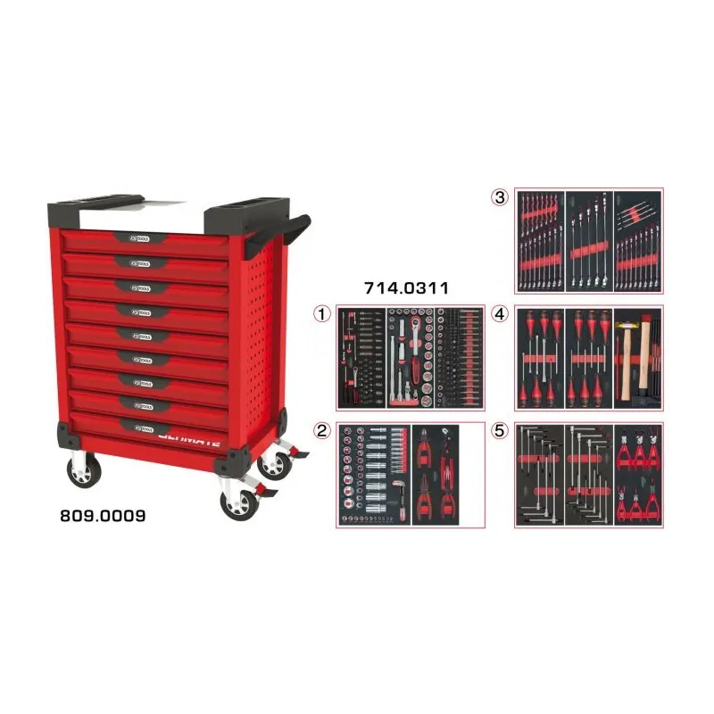 Servante ULTIMATE rouge 9 tiroirs équipée de 311 outils KSTOOLS 809.9311 | 809.9311 Servante ULTIMATE rouge 9 tiroirs équipée de 311 outils KSTOOLS 809.9311 | 809.9311
