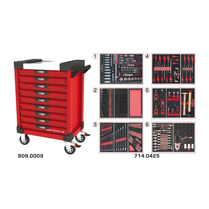 Servante ULTIMATE rouge 9 tiroirs équipée de 429 outils KSTOOLS 809.9425 | 809.9425