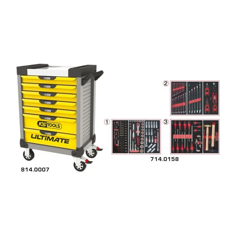 Servante ULTIMATE grise et jaune 7 tiroirs équipée de 158 outils KSTOOLS 814.7158 | 814.7158 Servante ULTIMATE grise et jaune 7 tiroirs équipée de 158 outils KSTOOLS 814.7158 | 814.7158