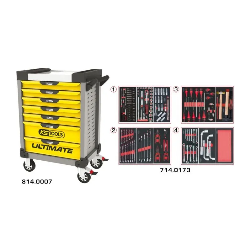 Servante ULTIMATE grise et jaune 7 tiroirs équipée de 173 outils KSTOOLS 814.7173 | 814.7173 Servante ULTIMATE grise et jaune 7 tiroirs équipée de 173 outils KSTOOLS 814.7173 | 814.7173