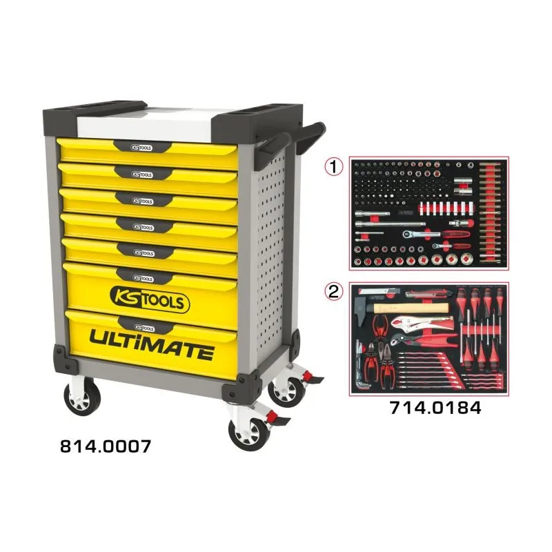 Servante ULTIMATE jaune et grise 7 tiroirs équipée de 184 outils KSTOOLS 814.7184 | 814.7184 Servante ULTIMATE jaune et grise 7 tiroirs équipée de 184 outils KSTOOLS 814.7184 | 814.7184