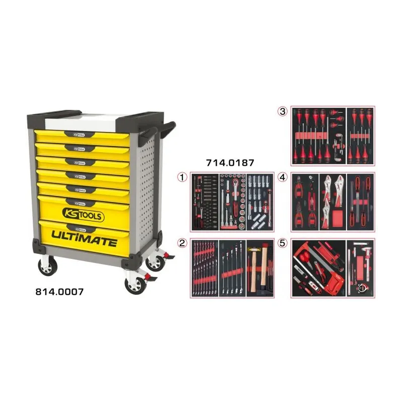 Servante ULTIMATE grise et jaune 7 tiroirs équipée de 187 outils KSTOOLS 814.7186 | 814.7186 Servante ULTIMATE grise et jaune 7 tiroirs équipée de 187 outils KSTOOLS 814.7186 | 814.7186