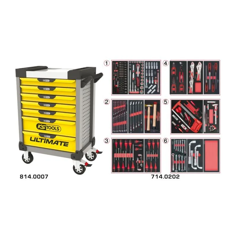 Servante ULTIMATE grise et jaune 7 tiroirs équipée de 202 outils KSTOOLS 814.7202 | 814.7202 Servante ULTIMATE grise et jaune 7 tiroirs équipée de 202 outils KSTOOLS 814.7202 | 814.7202