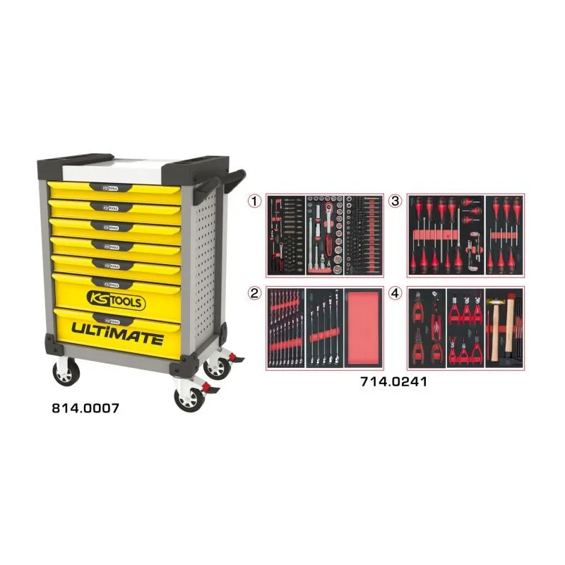 Servante ULTIMATE grise et jaune 7 tiroirs équipée de 241 outils KSTOOLS 814.7241 | 814.7241 Servante ULTIMATE grise et jaune 7 tiroirs équipée de 241 outils KSTOOLS 814.7241 | 814.7241