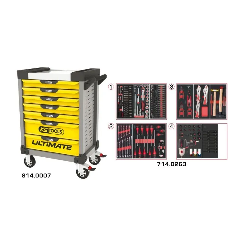 Servante ULTIMATE grise et jaune 7 tiroirs équipée de 263 outils KSTOOLS 814.7263 | 814.7263 Servante ULTIMATE grise et jaune 7 tiroirs équipée de 263 outils KSTOOLS 814.7263 | 814.7263