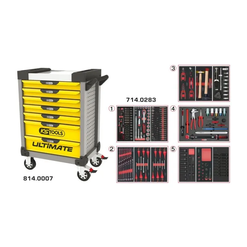 Servante ULTIMATE grise et jaune 7 tiroirs équipée de 283 outils KSTOOLS 814.7283 | 814.7283 Servante ULTIMATE grise et jaune 7 tiroirs équipée de 283 outils KSTOOLS 814.7283 | 814.7283