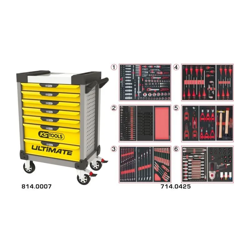 Servante ULTIMATE grise et jaune 7 tiroirs équipée de 429 outils KSTOOLS 814.7425 | 814.7425 Servante ULTIMATE grise et jaune 7 tiroirs équipée de 429 outils KSTOOLS 814.7425 | 814.7425