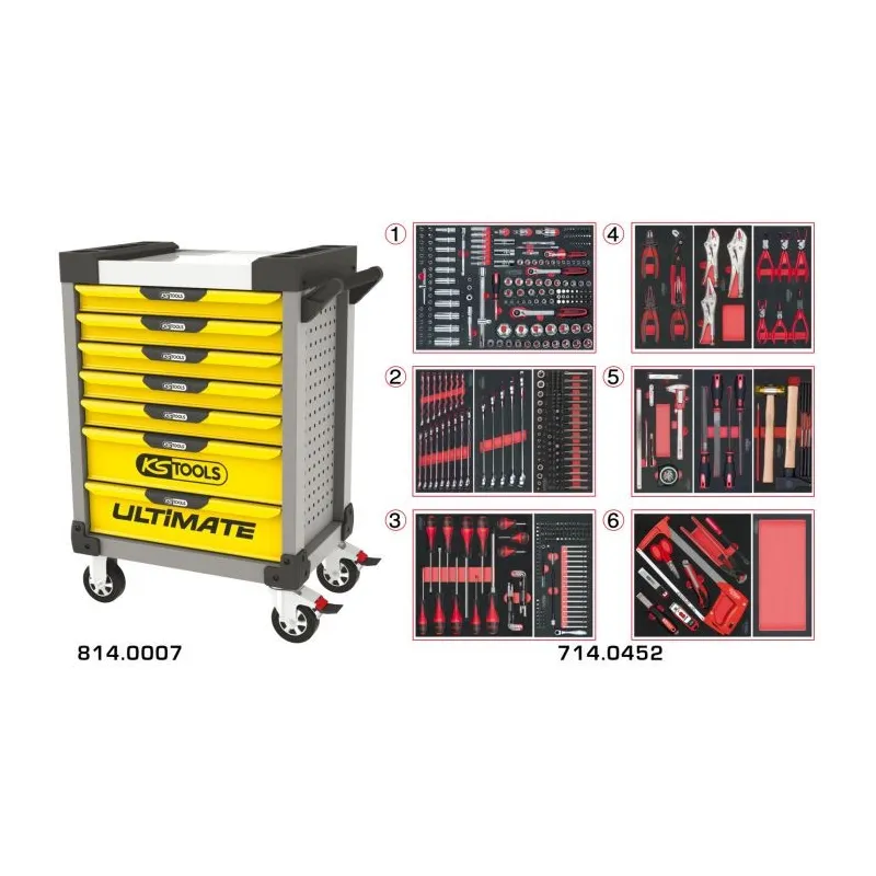 Servante ULTIMATE grise et jaune 7 tiroirs équipée de 455 outils KSTOOLS 814.7452 | 814.7452 Servante ULTIMATE grise et jaune 7 tiroirs équipée de 455 outils KSTOOLS 814.7452 | 814.7452