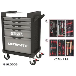 Servante ULTIMATE grise et noire 5 tiroirs équipée de 114 outils KSTOOLS 816.5114 | 816.5114