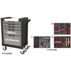Servante ULTIMATE grise et noire 5 tiroirs équipée de 158 outils KSTOOLS 816.5158 | 816.5158