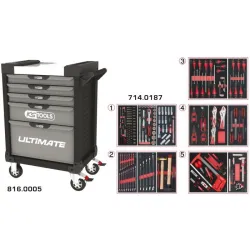 Servante ULTIMATE grise et noire 5 tiroirs équipée de 187 outils KSTOOLS 816.5186 | 816.5186