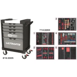 Servante ULTIMATE grise et noire 5 tiroirs équipée de 283 outils KSTOOLS 816.5283 | 816.5283
