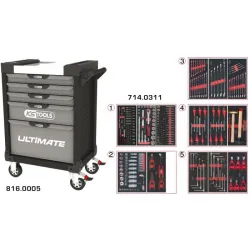 Servante ULTIMATE grise et noire 5 tiroirs équipée de 311 outils KSTOOLS 816.5311 | 816.5311